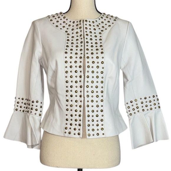 Cache Vintage 90’s Studded Leather Jacket in White size 2 EUC - Picture 8 of 15